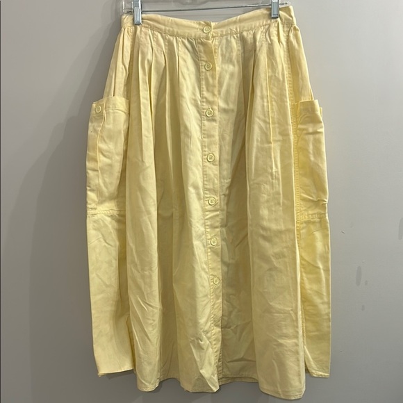 Diane Von Furstenberg Sport Butter Yellow A-Line Midi Button Down Skirt Size 12 - Picture 1 of 9
